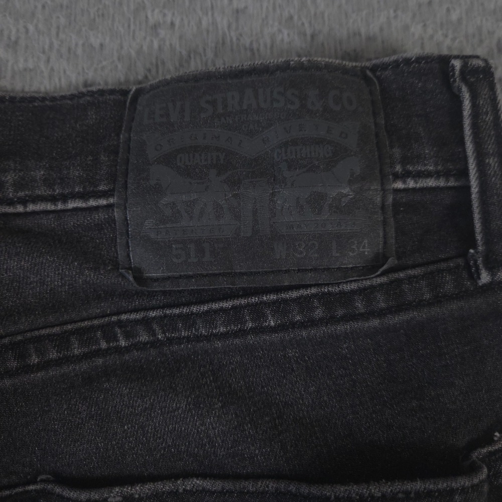 Levi's Jeans Mens 32x34 Black 511 Slim Leg Cotton Blend Faded Denim Pants Preppy - Picture 9 of 12